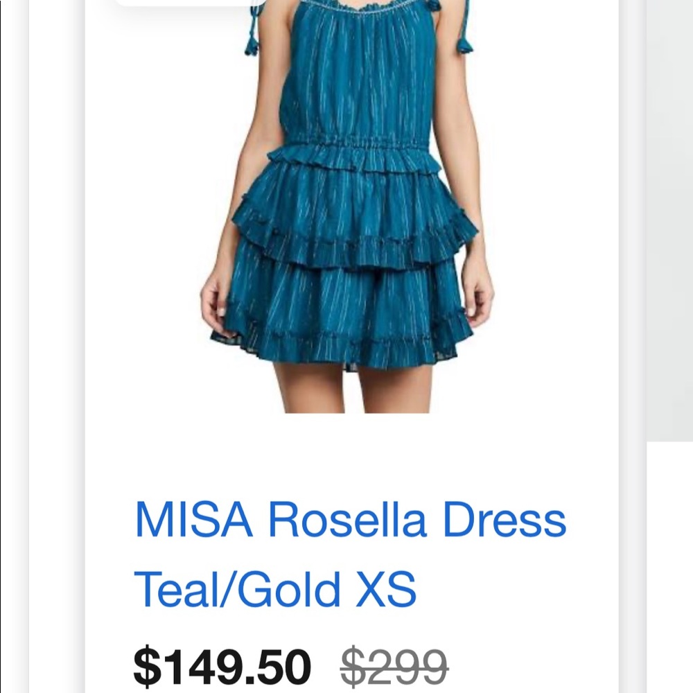 Misa Rosella Teal and Gold Dress